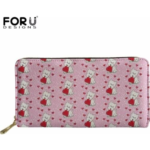 FORUDESIGNS Westie Dog Women PU Leather Purse Female Long Wallet Card Holder Bag Large Capacity Money Bag carteras mujer