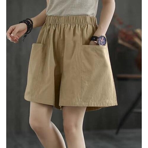 Cotton High Waist Shorts womens 2021 new pocket wide leg soft denim shorts summer student girl casual suit shorts sportswear