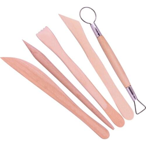 5 Piece Set Wooden Clay Ceramics Molding Tools Wood Pottery Trimming Tools，The Most Essential Ceramic Clay Tools, for Beginner