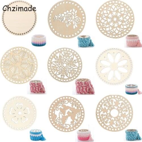 Chzimade 2Pcs 5.4 Inch Natural Wooden Basket Bottom Circle Blank Solid Crochet Basket Wood Base Basket Weaving Diy Crafts