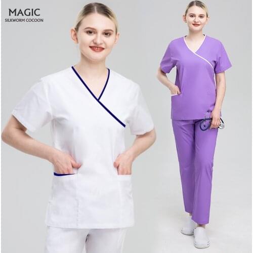 V-neck Anesthetist Workwear Dentistry Nursing Uniform Pet Grooming Working Clothes Suits Short Sleeved Beauty Salon Work Clothes