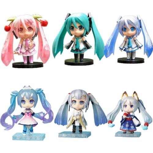 10CM Kawaii Hatsune Miku Pink Cherry Blossom Ghost Future Q Version Doll PVC Movable Doll Girl Model Handmade Collection Toy