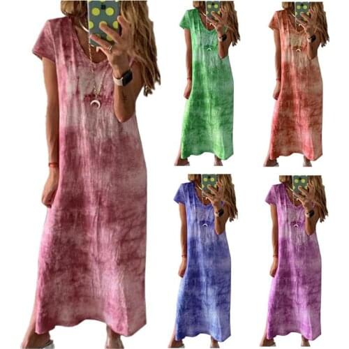 Summer Dress Woman 2021 Explosion Models Womens Short-Sleeved V-neck Loose Split Floral Printed Maxi Dresses Vestidos LDM200329