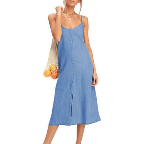 Summer Sexy Women Denim Off Shoulder Spaghetti Strap Backless Sleeveless Party Dresses Boho Vestidos Vestido Robe Femme