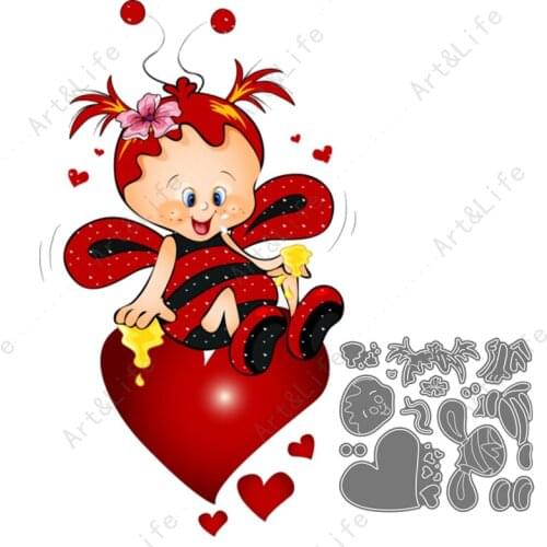 Lovely Cut Bee Baby and Heart New Metal Cutting Dies Stencils for Making Scrapbooking Album Paper Cards Embossing Cut Die