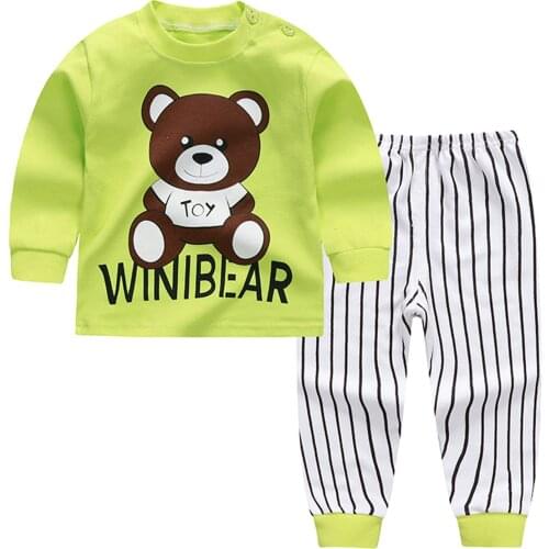 Fashion Toddler Infant Baby Kids Boys Girls Clothes Cartoon Printed Long-Slevees T-Shirt Tops+ Pants Sleepwear Outfits Set#p4