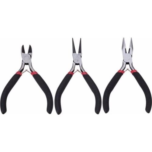 1 Set DIY Jewelry Tool Sets, Polishing Side-Cutting Pliers, Wire-Cutter Pliers and Round Nose Pliers, Black