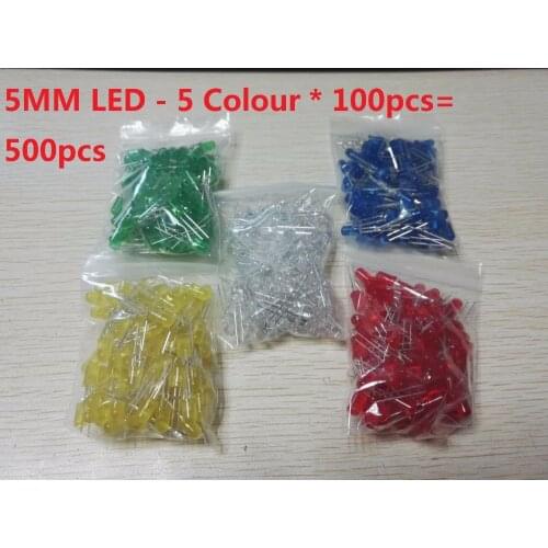 500Pcs/lot 3MM 5MM LED Diode Kit Mixed Color Red Green Yellow Blue White f3 F5 5 values Assorted Assortment Set diy kits