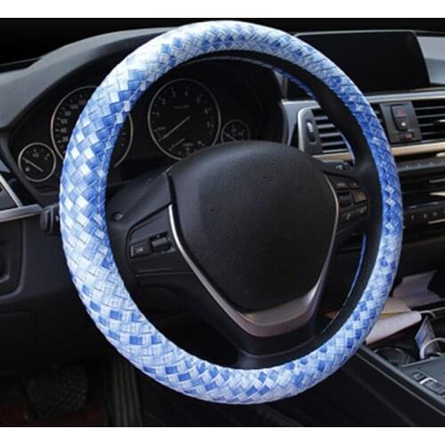 Braid Car Steering Wheel Cover Leather Candy Black Blue Auto Steering-Wheel Covers Case Universal Size 38cm 15 Inch Accessories
