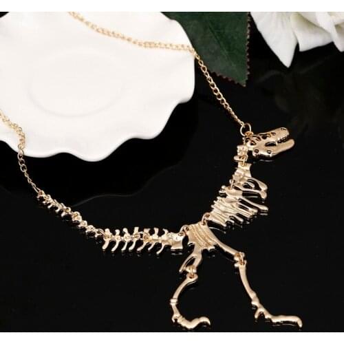 Punk Dinosaur Skeleton Tyrannosaurus Zinc Alloy Necklace & Pendant 3 Colors Choker Necklace For Women Jewelry Statement Collar