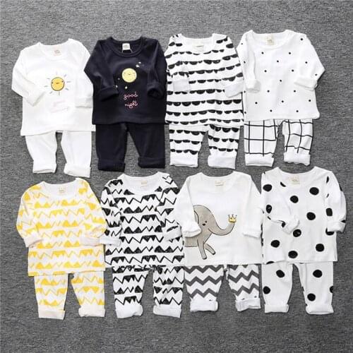 INS Spring Infant Baby Boys Pajamas Set Children Kids Lounge wear Cartoon Elephant Toddler Boys Clothing set 2pcs 100% Cotton