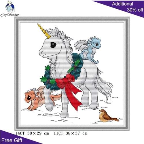 Joy Sunday Unicorn KB085 14CT 11CT Counted and Stamped Home Decor Cute Baby Unicorn Needlework Needlepoint DIY Cross Stitch kits