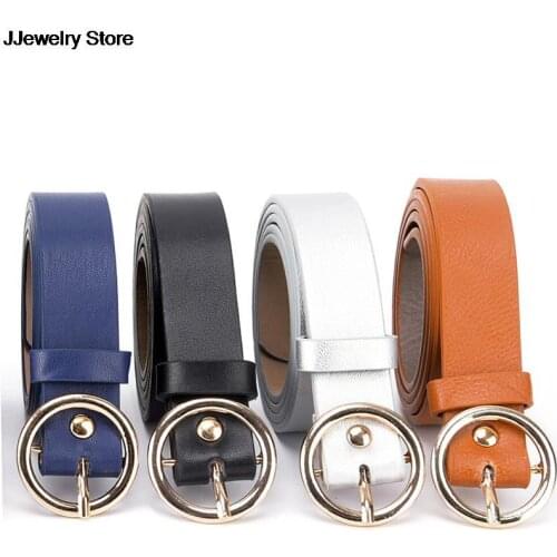 Round Metal Circle Belt Female PU Leather Waist Belts For Women Jeans Pants Black White Wholesale