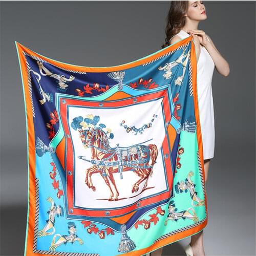 Twill Silk Women Scarf Luxury Brand Europe Design Foulard 130*130cm French Horse Print Square Scarves Fashion Shawls Wraps