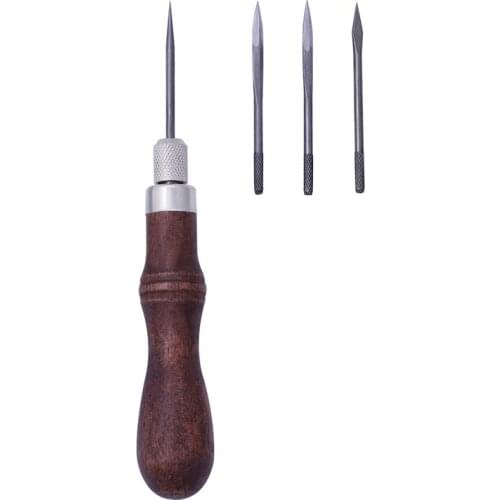 LMDZ 4 in 1 leather craft Sewing Awl DIY Wood Handle Leather Stitching Awl Hand Stitching Awl Tools Canvas Leather craft Sewing