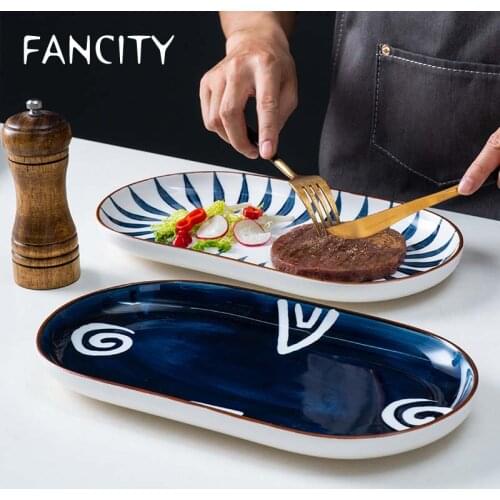 FANCITY Ceramic fish plate fish plate household new steamed fish oval net red large new year fish Japanese creative Nordic long