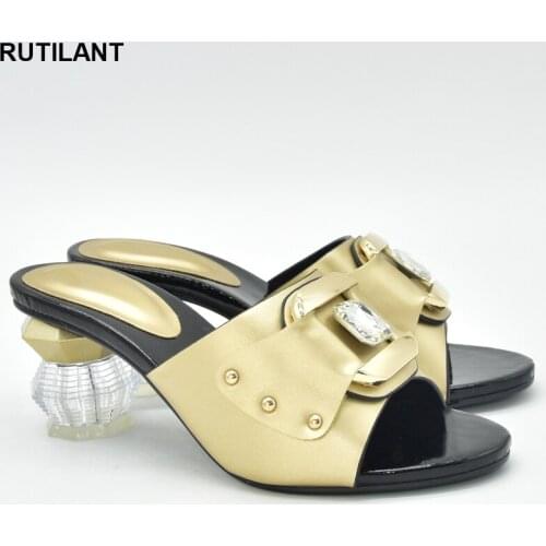 Latest Italian Women Party Shoes Slip on Clear Rhinestone Heels High Heels Sexy Ladies Plus Size Women Shoes 43 Open Toe Pumps