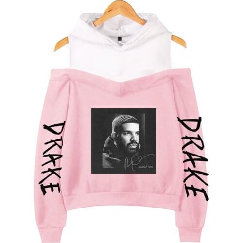 Hip Hop Rapper Drake Women Hoodie Sweatshirt Streetwear Hip Hop Long Sleeve Sexy Off Shoulder Fleece Hooded Jacket Sportswear
