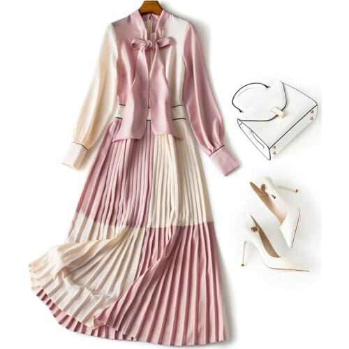 Vintage Elegant Chiffon Dress Women Clothes Ladies Dresses Spring Long Sleeve Korean Maxi Dress 2020 Pleated Women Dress 10229