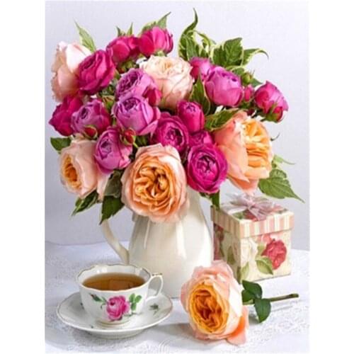 Flower For Adults Printed Water-Soluble Canvas 11CT Cross Stitch Kit Embroidery DMC Threads Needlework Handicraft Design