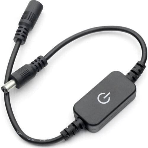 Smart Touch/push type DC 12V Power Switch 2.1 X 5.5mm PVC plastic Black Switch Cable On/Off plug Switch for LED Strip Light