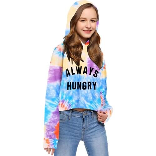 Colorful Long Sleeve Sweatshirt Girls Letter Tie-Dye Hoodies for Girls Autumn Hooded Pullover Kids Teen Girls Crop Tops