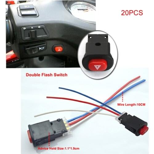 Youwinme 20pcs Motorcycle Emergency Double Flash Switch Turn Signal Warning Button Lamp Flasher with 3 Wires Built-in Lock