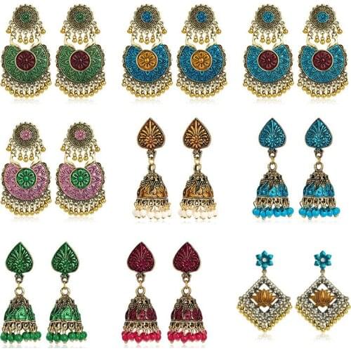Woman Dangle Earrings Colorful Exaggerated Ethic Indian Jhumki Jhumka Tribal Jewelry Women Bird Tassel Bell Pendant Drop Earing