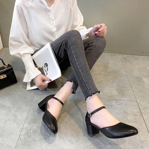 Spring/Autumn Leather Buckle Strap Wedding Big Size 41 42 Fashion 5.5cm High Heel Womens Pumps