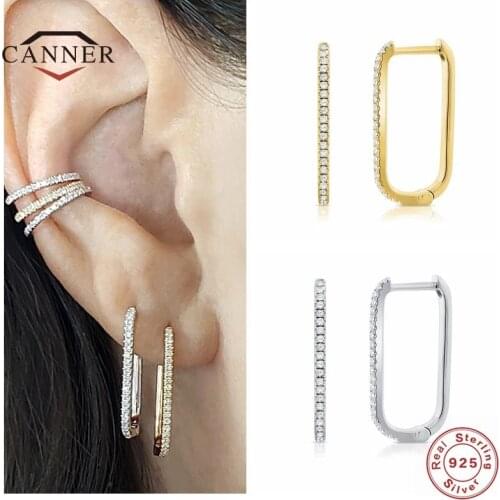 CANNER 100% Real 925 Sterling Silver U-shaped Zircon Trend Stud Earrings For Women Piercing Earring Earings Jewelry Pendientes