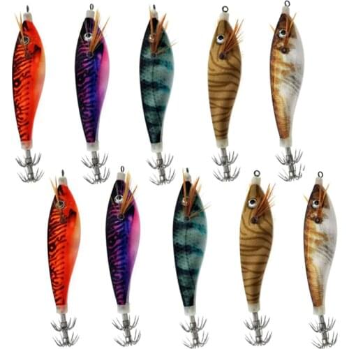 10Pcs Fishing Lures Squid Hooks Squid Lure Jigs Octopus Bait Hooks Hard Luminous Wood Shrimp Bait