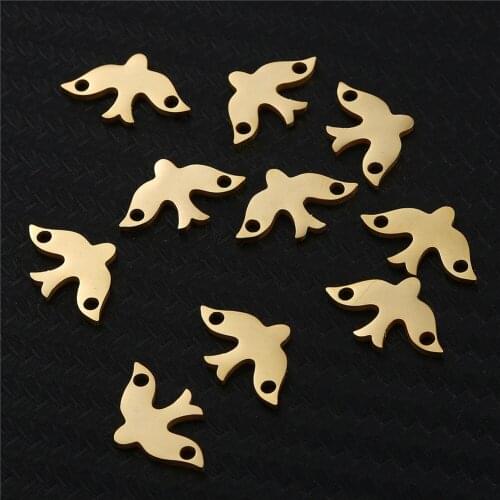 10pcs/Lot Real Stainless Steel Bird Charms Connectors Two Holes for DIY Making Necklace Bracelet Fashion Jewelry 15*9mm