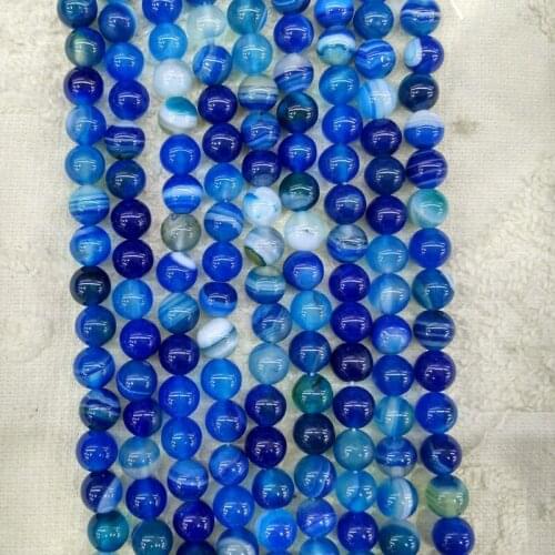 2016 Fashion top quality natural blue stripe Onyx Round Beads 10mm For jewelry Making Wholesale 75pcs/lot free shipping