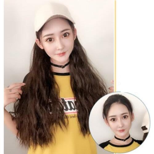 4 Color Adjustable Women Hats Wavy Hair Extensions with Black Cap Wg all in One Woman Baseball cap Hair Accessories