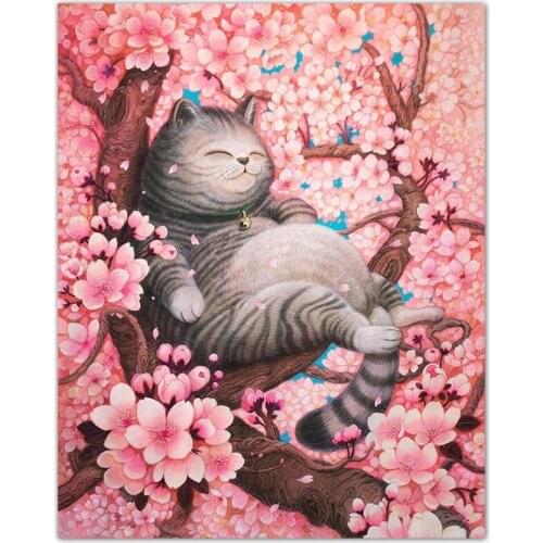 5DFull Square Diamond painting Cross stitch Cat Totoro DIY Diamond embroidery animal Full Round Diamond mosaic cat peach blossom