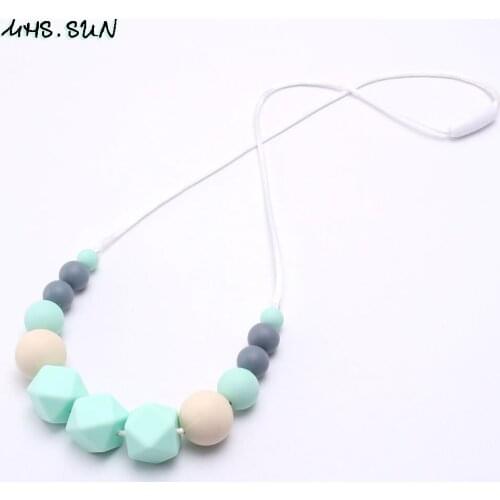 MHS.SUN 1PC Silicone Baby Teething Necklace Fashion Hexagon Beads Food Grade Chewing Teether Nursing Necklace For Mommy Jewelry