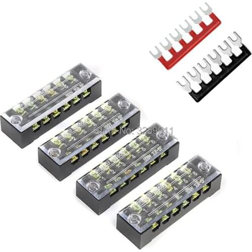 5PCS Dual Row 6 Position Screw Terminal Strip 600V 15A 400V 15A 6 Positions Pre Insulated Terminal Barrier Strip Red Black 10PCS