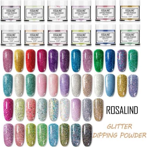 ROSALIND Glitter Dip Powder Nail Pigment Dust 10g Holographic Nail Powder No need cure Nail Art Design Base Top Gel Polish
