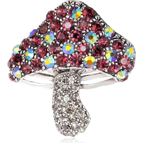 Colorful Rhinestone Cute Mushroom Brooches Jewelry For Women Unisex Vintage Vegetables Casual Party Brooch Pins Gifts AC051