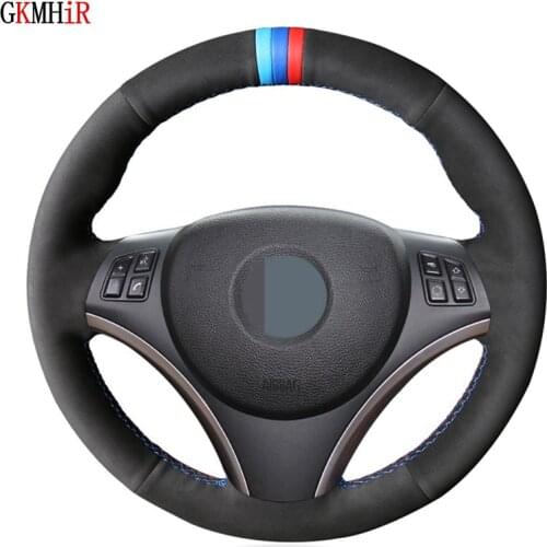 Steering Wheel Covers Hand-Stitched Soft Black Suede Car Steering Wheel Cover For BMW E90 E91 E92 E93 E87 E81 E82 E88 X1 E84