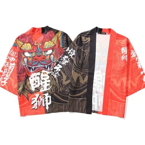 Men Woman Jacket Shirts Japanese Cardigan Cosplay Blouse Fashion Women Yukata Female Streetwear Lion Beach Traditional Kimono