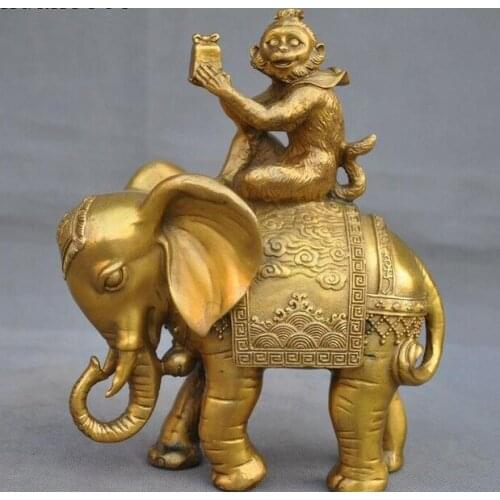 Thailand Brass Auspicious Feng shui Wealth Animal Monkey Simian Elephant Statue
