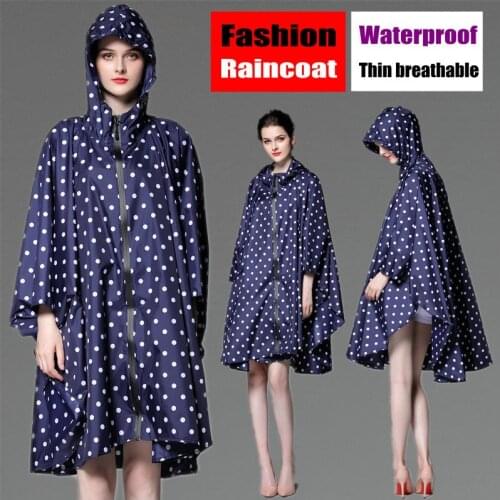 New Big Size Men And Women Lightweight Portable Poncho Fashion Blue With Dot Waterproof Raincoat Adults Outdoor Rainwear