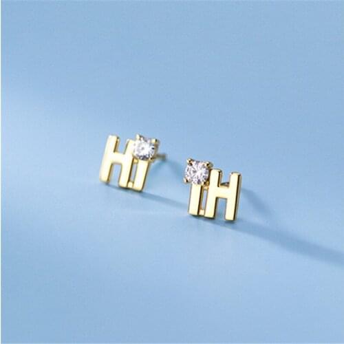 Fashion Original Jewelry 100% 925 Sterling Silver Letter Hi Stud Earrings for Women Diamonds Glossy Earrings Brincos Gift