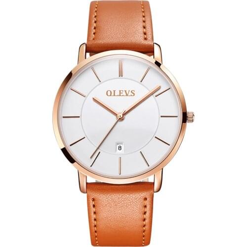 OLEVS Mens Minimalist Leather Strap Watches Leather Band Quartz Wrist Watches, Waterproof Date Window