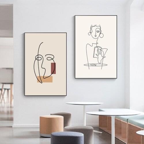 Line WomanBody Face Wall Abstract Art Canvas Poster Retro Print Painting Nordic Minimalism Picture Modern Living Room Decoration