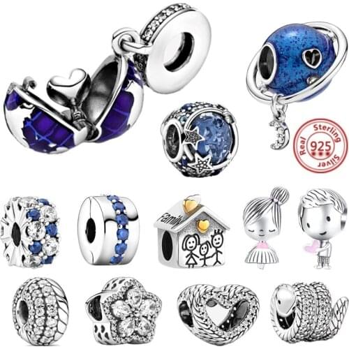 2021 New 100% 925 Sterling Silver Beads Blue Planet Dangle Boy Girl Family Charm Fit Original Pandora Bracelet DIY Women Jewelry
