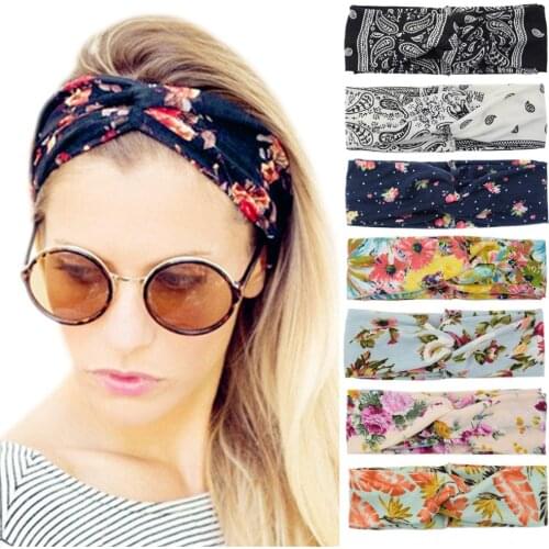 New Ins Printed Cashew Cross Hairband Sports Wash Headgear Summer Yoga Fitness Hair Accessories Floral Knotted Headband
