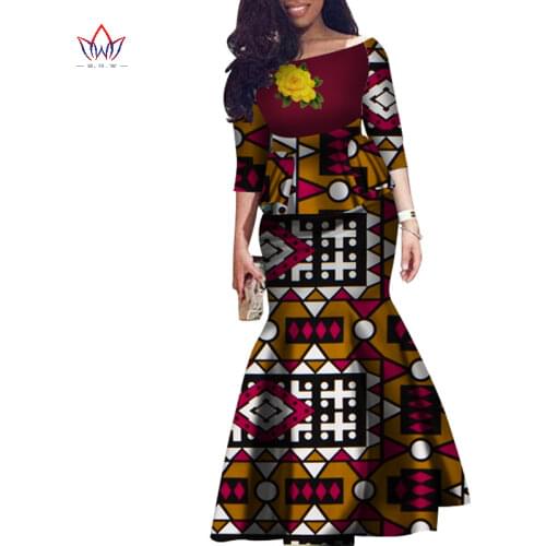 New African Short Sleeve Sequins Tops and Skirt Sets for Women African Clothing Wedding Customize Mermaid Skirt&Top Sets WY2631