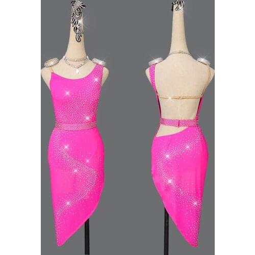 New style Latin dance costume sexy spandex diamond latin dance competition dress for lady latin dance dresses +belt 2pcs
